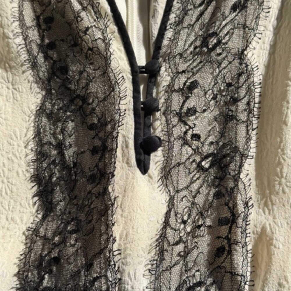 Rebecca Taylor Printed Lace Cream and Gray Wool Blend A-Line Dress Size 10 - Picture 11 of 14